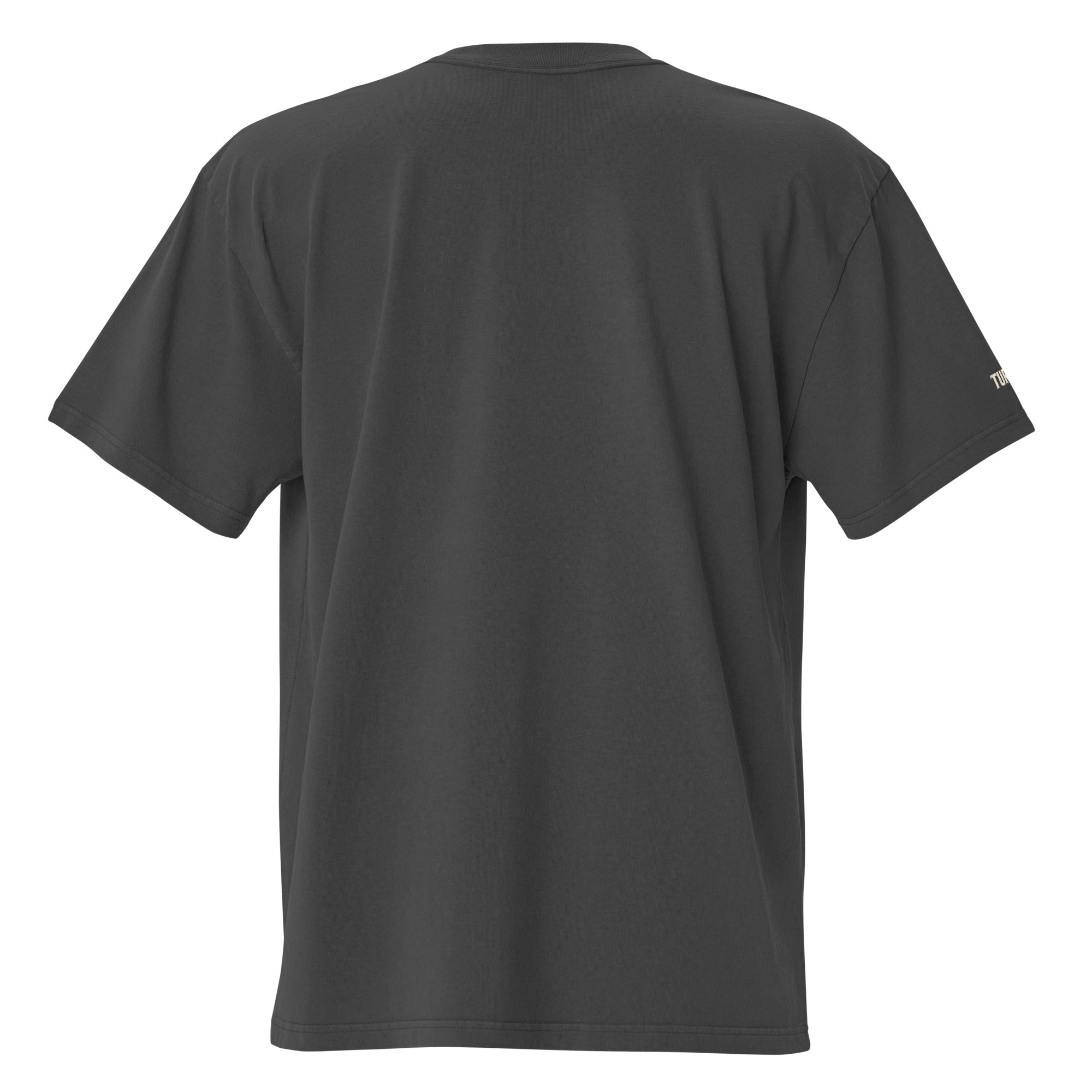 Verified Printful back view of the oversized VUELTAZ faded tee