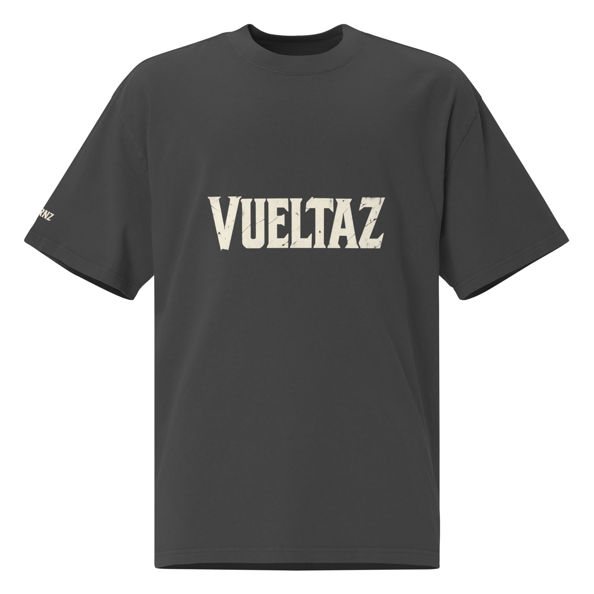 Verified Printful front view of the oversized VUELTAZ faded tee