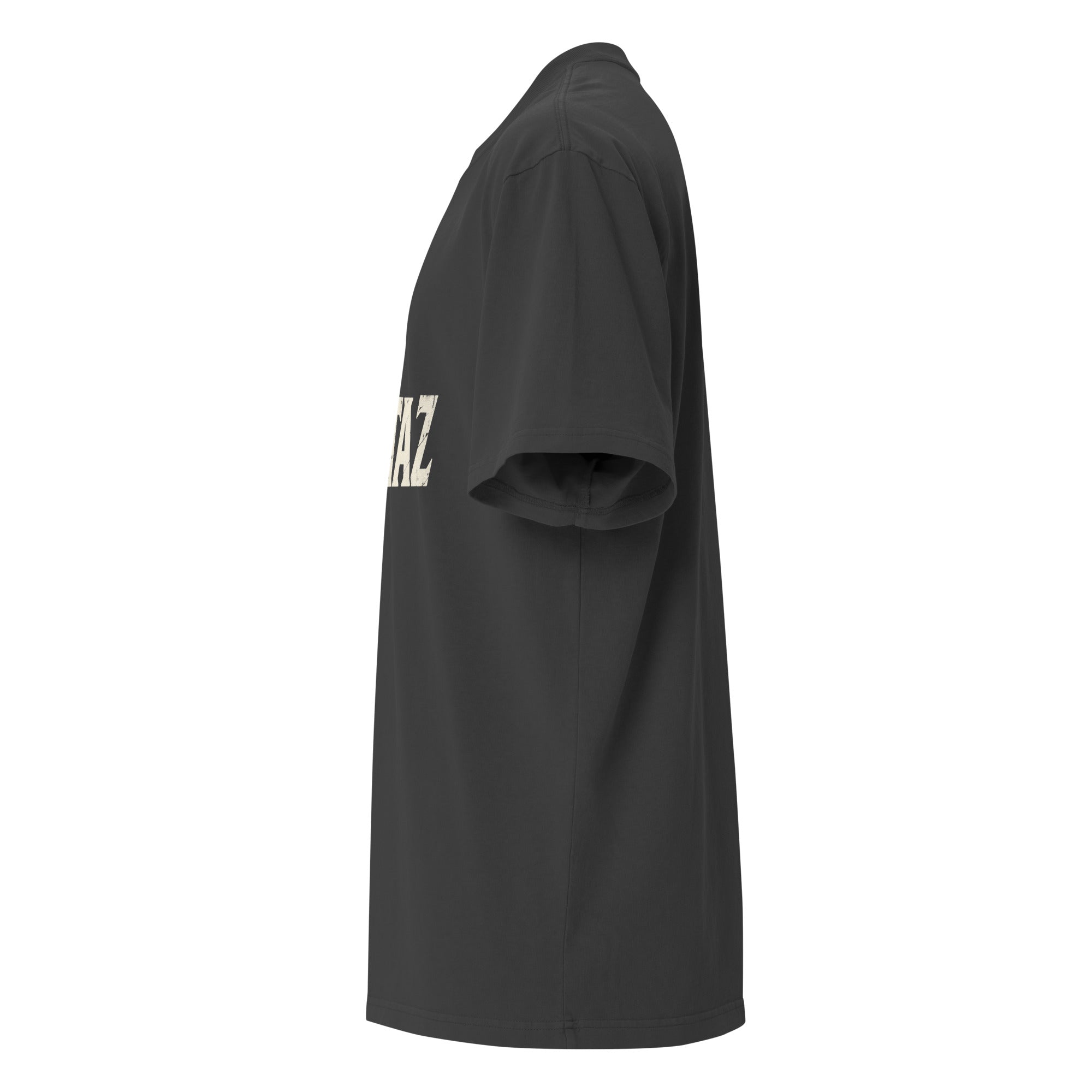 Verified Printful left-side view of the oversized VUELTAZ faded tee